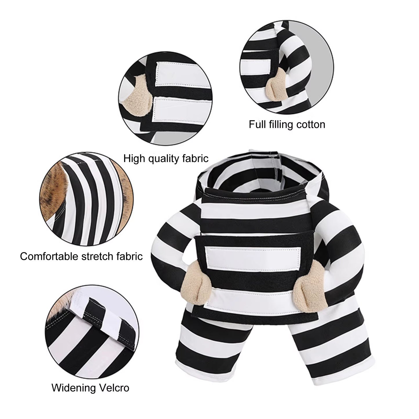 Halloween Funny Prisoner Dog Costume - Striped Prisoner Dog Cosplay Clothes Soft, Comfortable & Easy to Wear.A Cute ID Tag