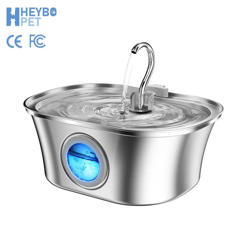 HEYBO Cat Water Fountain 3.2L Automatic Stainless Steel Pet Fountain Dog Water Dispenser
