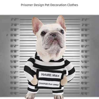 Halloween Funny Prisoner Dog Costume - Striped Prisoner Dog Cosplay Clothes Soft, Comfortable & Easy to Wear.A Cute ID Tag