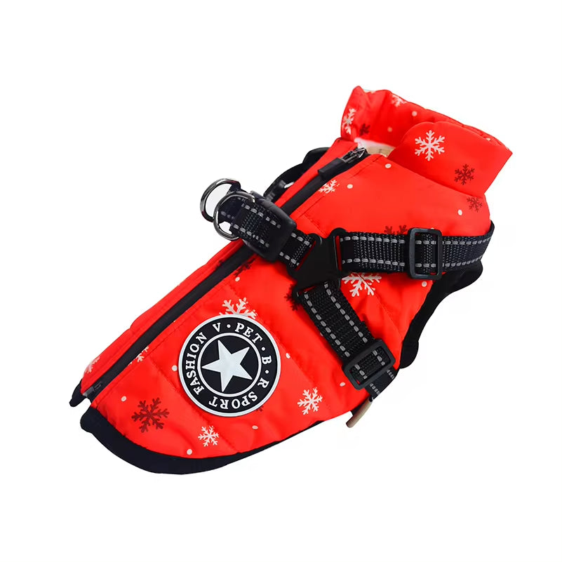 Pet Supplies Winter Dog Clothes for Small Dogs Warm Fleece Large Dog Jacket Waterproof Pet Coat with Harness Chihuahua Clothing Puppy Costume Red Snow