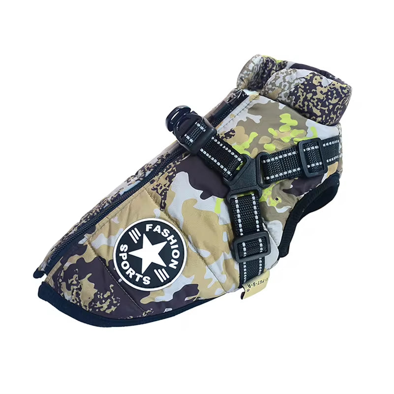 Pet Supplies Winter Dog Clothes for Small Dogs Warm Fleece Large Dog Jacket Waterproof Pet Coat with Harness Chihuahua Clothing Puppy Costume Frog Camo