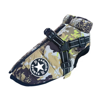 Pet Supplies Winter Dog Clothes for Small Dogs Warm Fleece Large Dog Jacket Waterproof Pet Coat with Harness Chihuahua Clothing Puppy Costume Frog Camo