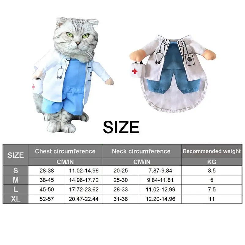 Pet Halloween Costume Dog Cat Doctor Costume Pet Doctor Clothing White Funny Cosplay Outfit Uniform