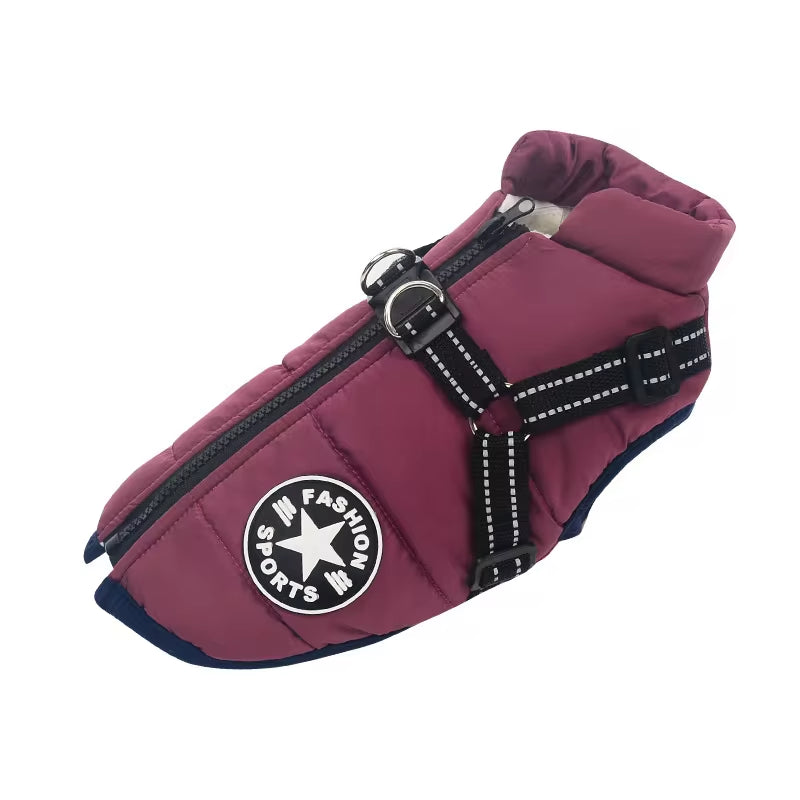 Pet Supplies Winter Dog Clothes for Small Dogs Warm Fleece Large Dog Jacket Waterproof Pet Coat with Harness Chihuahua Clothing Puppy Costume Maroon