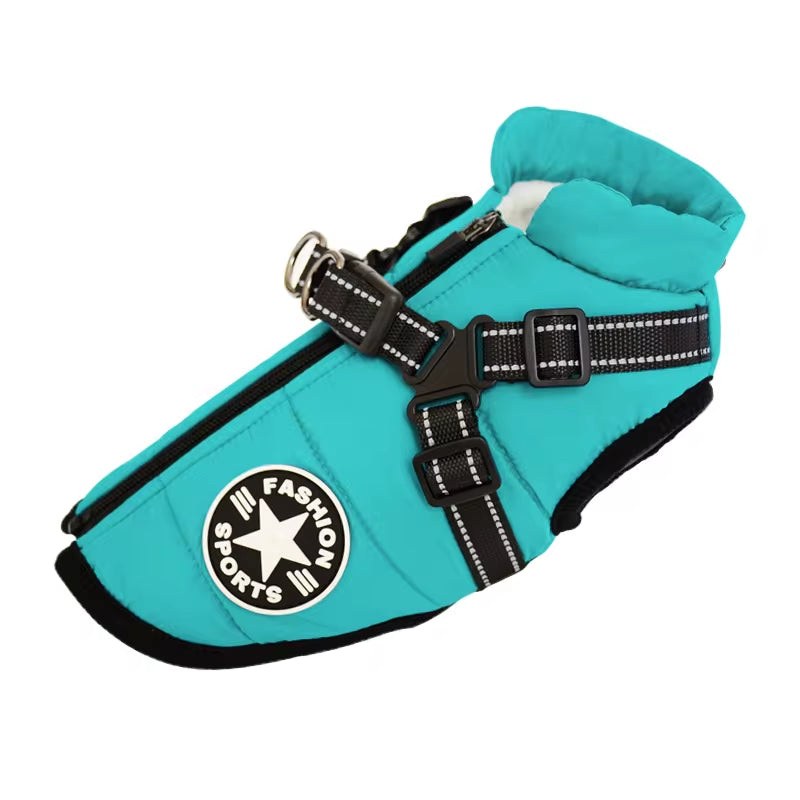 Pet Supplies Winter Dog Clothes for Small Dogs Warm Fleece Large Dog Jacket Waterproof Pet Coat with Harness Chihuahua Clothing Puppy Costume Aqua