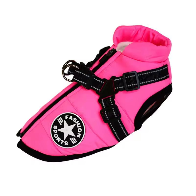 Pet Supplies Winter Dog Clothes for Small Dogs Warm Fleece Large Dog Jacket Waterproof Pet Coat with Harness Chihuahua Clothing Puppy Pink