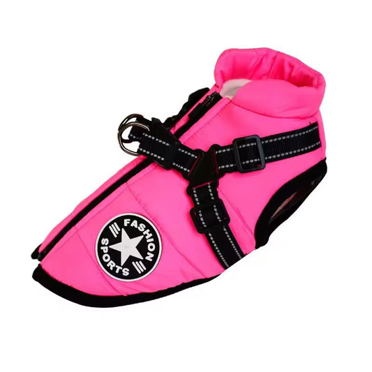 Pet Supplies Winter Dog Clothes for Small Dogs Warm Fleece Large Dog Jacket Waterproof Pet Coat with Harness Chihuahua Clothing Puppy Pink