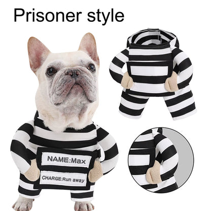 Halloween Funny Prisoner Dog Costume - Striped Prisoner Dog Cosplay Clothes Soft, Comfortable & Easy to Wear.A Cute ID Tag